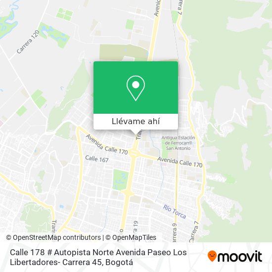 Mapa de Calle 178 # Autopista Norte Avenida Paseo Los Libertadores- Carrera 45