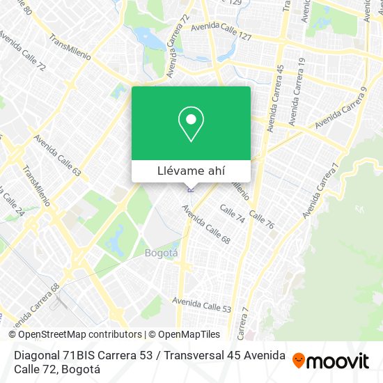Mapa de Diagonal 71BIS Carrera 53 / Transversal 45 Avenida Calle 72