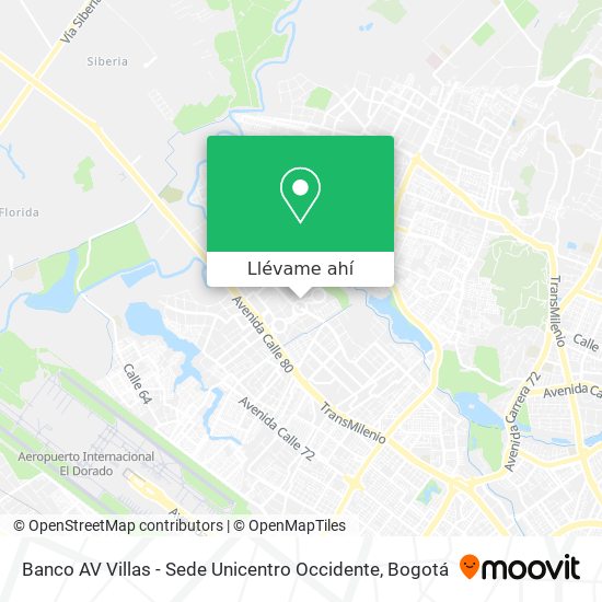 Mapa de Banco AV Villas - Sede Unicentro Occidente