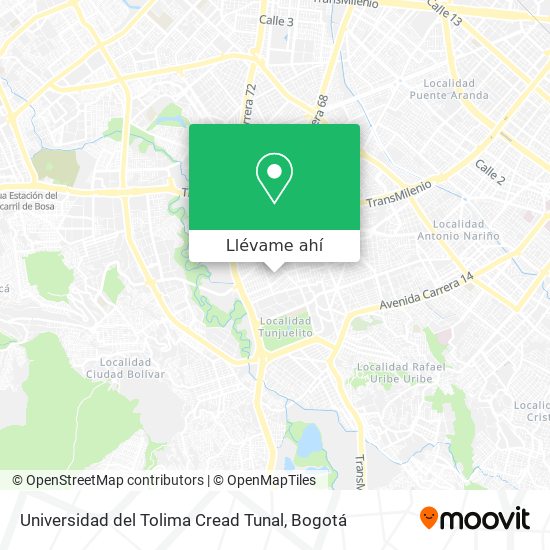 Mapa de Universidad del Tolima Cread Tunal