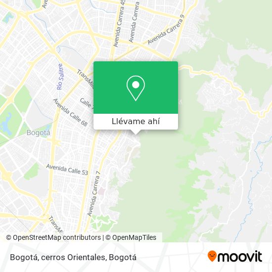 Mapa de Bogotá, cerros Orientales