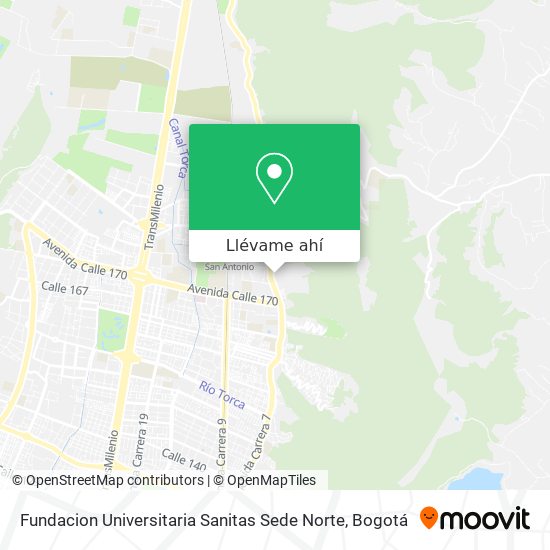 Mapa de Fundacion Universitaria Sanitas Sede Norte