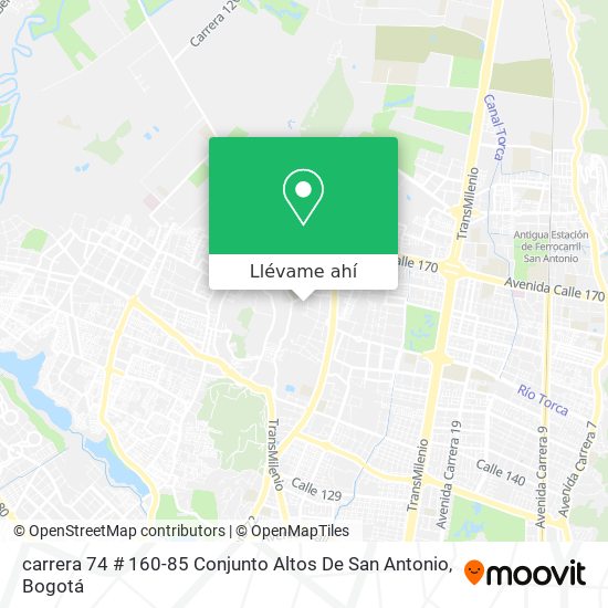 Mapa de carrera 74 # 160-85 Conjunto Altos De San Antonio