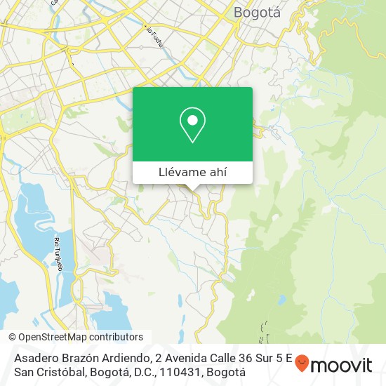 Mapa de Asadero Brazón Ardiendo, 2 Avenida Calle 36 Sur 5 E San Cristóbal, Bogotá, D.C., 110431