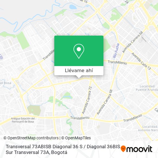 Mapa de Transversal 73ABISB Diagonal 36 S / Diagonal 36BIS Sur Transversal 73A