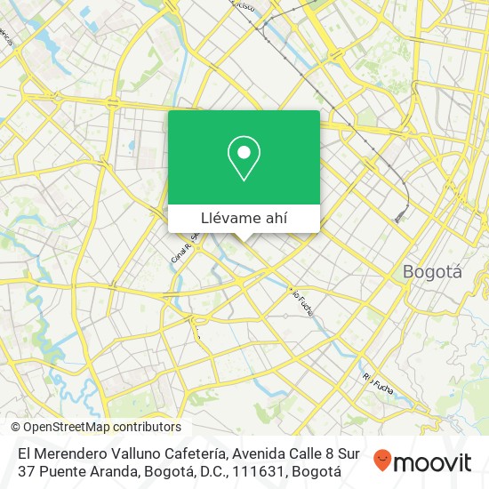 Mapa de El Merendero Valluno Cafetería, Avenida Calle 8 Sur 37 Puente Aranda, Bogotá, D.C., 111631