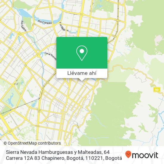 Mapa de Sierra Nevada Hamburguesas y Malteadas, 64 Carrera 12A 83 Chapinero, Bogotá, 110221