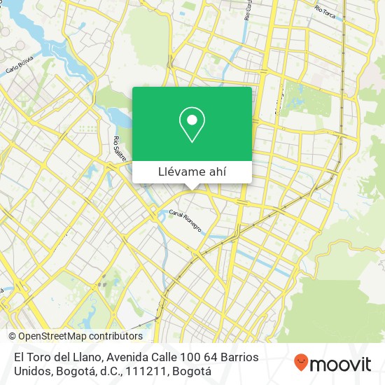 Mapa de El Toro del Llano, Avenida Calle 100 64 Barrios Unidos, Bogotá, d.C., 111211
