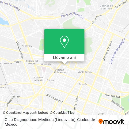 Mapa de Olab Diagnosticos Medicos (Lindavista)