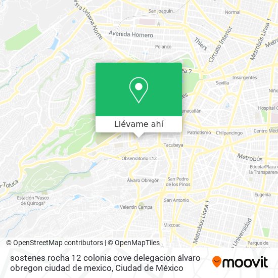 Mapa de sostenes rocha 12  colonia cove  delegacion álvaro obregon ciudad de mexico