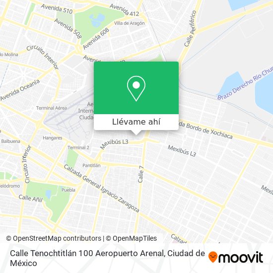 Mapa de Calle Tenochtitlán 100  Aeropuerto Arenal