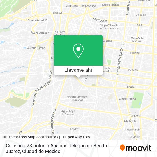 Mapa de Calle uno 73  colonia Acacias  delegación Benito Juárez
