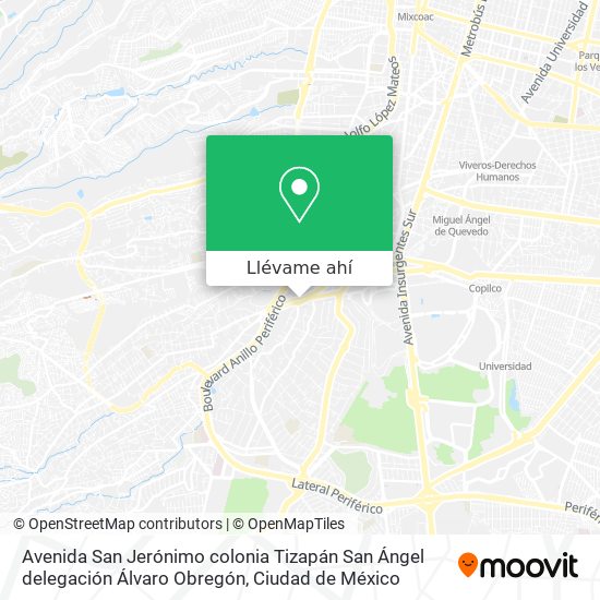 Mapa de Avenida San Jerónimo  colonia Tizapán San Ángel  delegación Álvaro Obregón