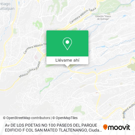 Mapa de Av  DE LOS POETAS NO  100 PASEOS DEL PARQUE  EDIFICIO F  COL  SAN MATEO TLALTENANGO