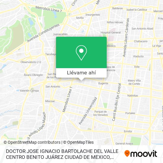 Mapa de DOCTOR JOSE IGNACIO BARTOLACHE  DEL VALLE CENTRO  BENITO JUÁREZ  CIUDAD DE MEXICO