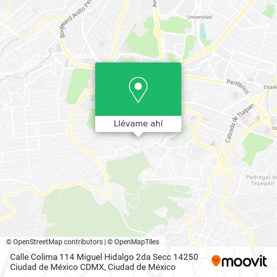 Mapa de Calle Colima 114  Miguel Hidalgo 2da Secc  14250 Ciudad de México  CDMX