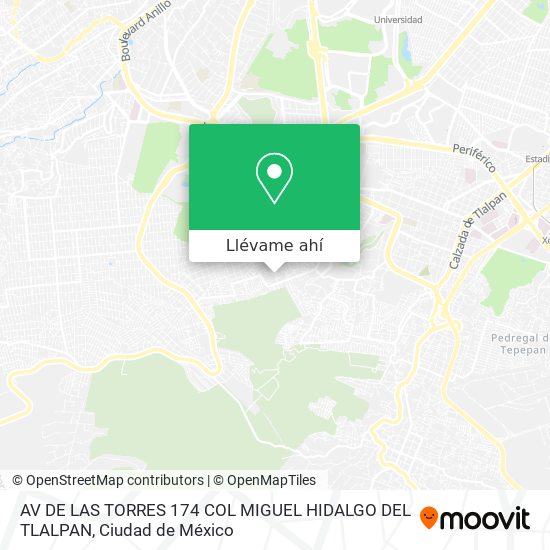 Mapa de AV  DE LAS TORRES 174  COL  MIGUEL HIDALGO  DEL TLALPAN