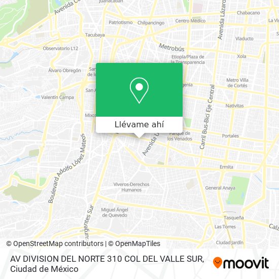 Mapa de AV DIVISION DEL NORTE 310 COL DEL VALLE SUR