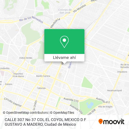Mapa de CALLE 307 No  37 COL  EL COYOL MEXICO D F  GUSTAVO A  MADERO