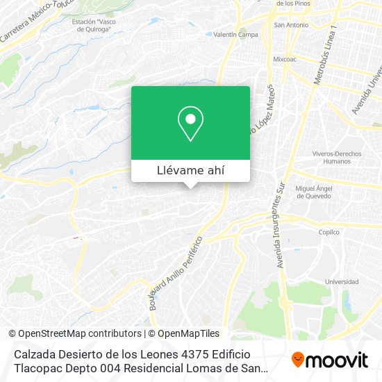 Cómo llegar a Calzada Desierto de los Leones 4375 Edificio Tlacopac Depto  004 Residencial Lomas de San Ángel C en Cuajimalpa De Morelos en Autobús o  Metro?