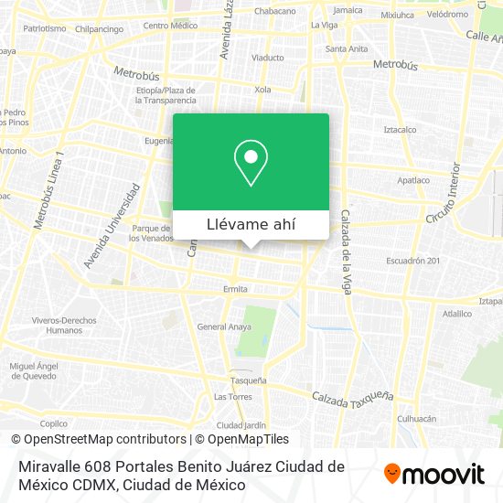 Mapa de Miravalle 608  Portales  Benito Juárez  Ciudad de México  CDMX