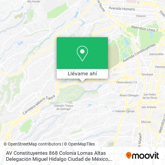 Mapa de AV Constituyentes 868 Colonia Lomas Altas Delegación Miguel Hidalgo Ciudad de México