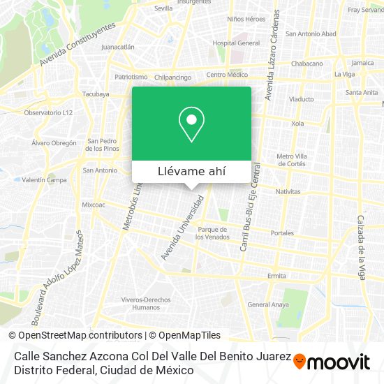 Mapa de Calle Sanchez Azcona  Col Del Valle Del Benito Juarez Distrito Federal