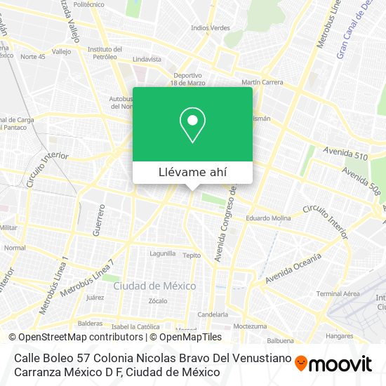 Mapa de Calle Boleo 57  Colonia Nicolas Bravo  Del  Venustiano Carranza  México D F