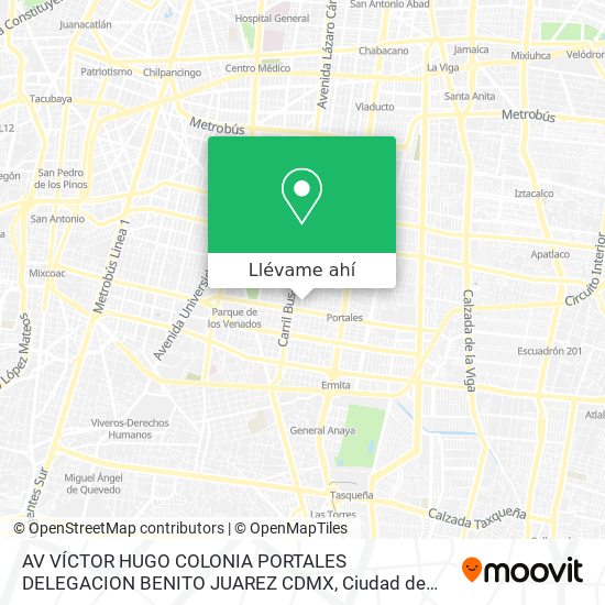 Mapa de AV  VÍCTOR HUGO   COLONIA PORTALES  DELEGACION BENITO JUAREZ  CDMX