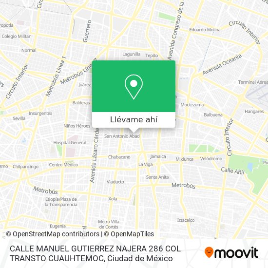 Mapa de CALLE MANUEL GUTIERREZ NAJERA  286  COL  TRANSTO  CUAUHTEMOC