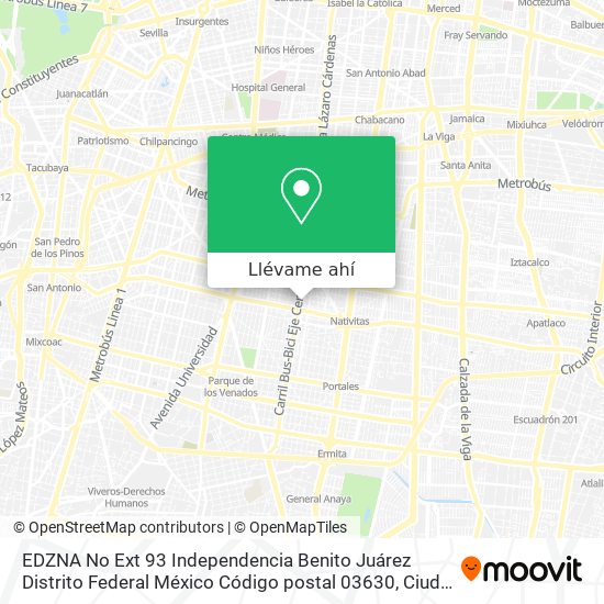 Mapa de EDZNA No  Ext 93 Independencia Benito Juárez  Distrito Federal  México Código postal  03630