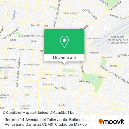 Mapa de Retorno 14 Avenida del Taller Jardín Balbuena Venustiano Carranza  CDMX