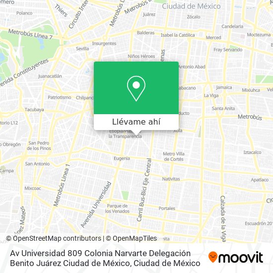 Mapa de Av  Universidad 809 Colonia Narvarte Delegación Benito Juárez Ciudad de México