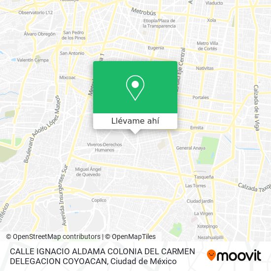 Mapa de CALLE IGNACIO ALDAMA  COLONIA DEL CARMEN DELEGACION COYOACAN