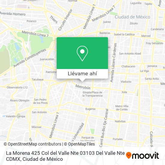 Cómo llegar a La Morena 425 Col del Valle Nte 03103 Del Valle Nte CDMX en  Miguel Hidalgo en Autobús o Metro?