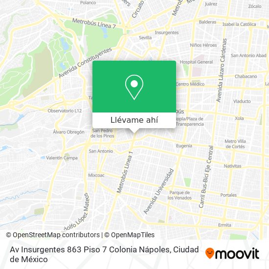 Mapa de Av  Insurgentes 863  Piso 7  Colonia Nápoles