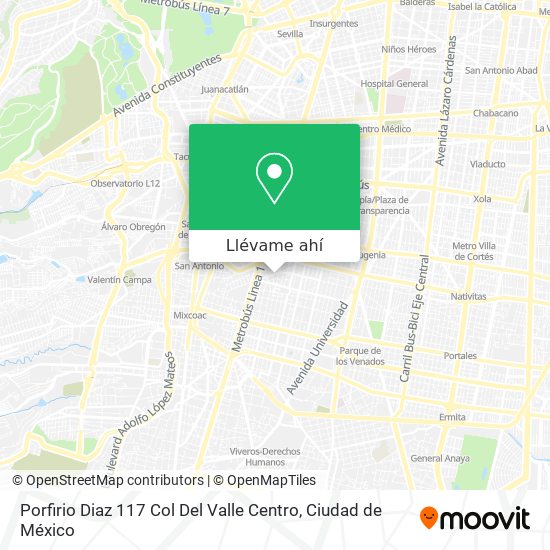 Cómo llegar a Porfirio Diaz 117 Col Del Valle Centro en Miguel Hidalgo en  Autobús o Metro?