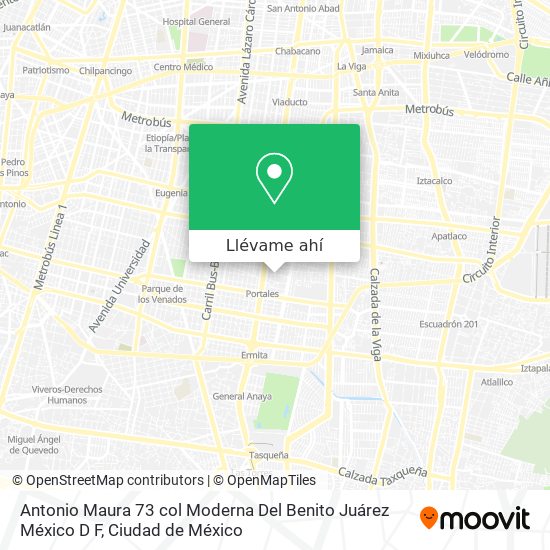 Mapa de Antonio Maura 73 col  Moderna Del  Benito Juárez    México D F