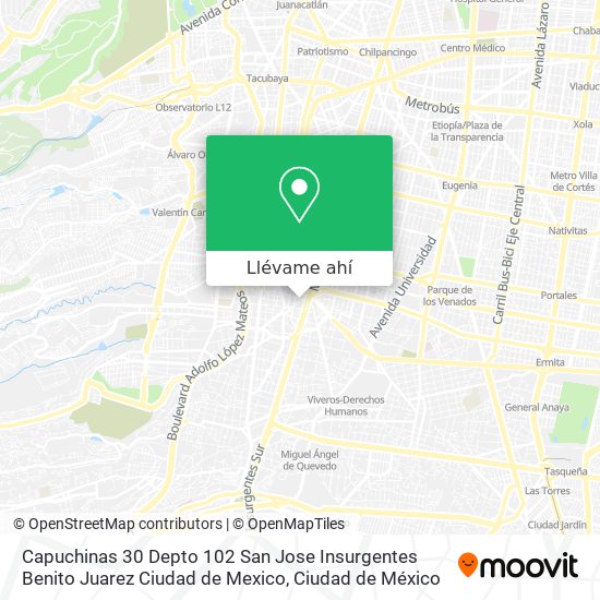 Mapa de Capuchinas 30  Depto  102  San Jose Insurgentes  Benito Juarez  Ciudad de Mexico
