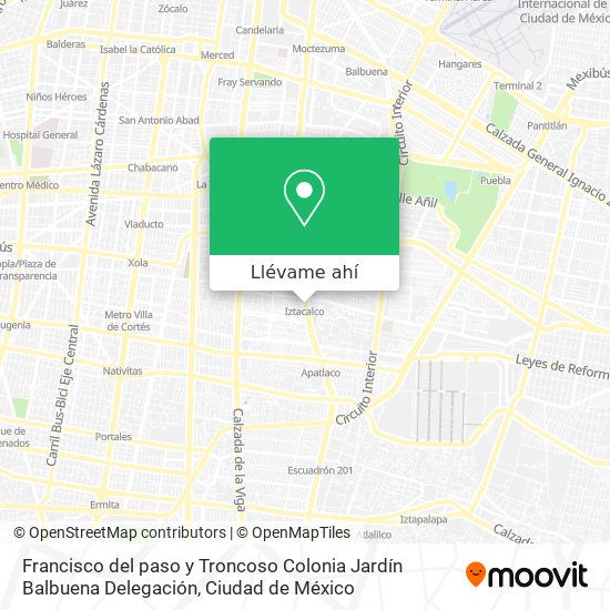 Mapa de Francisco del paso y Troncoso  Colonia Jardín Balbuena Delegación