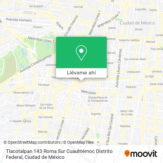 Cómo llegar a Tlacotalpan 143 Roma Sur Cuauhtémoc Distrito Federal en  Miguel Hidalgo en Autobús o Metro?