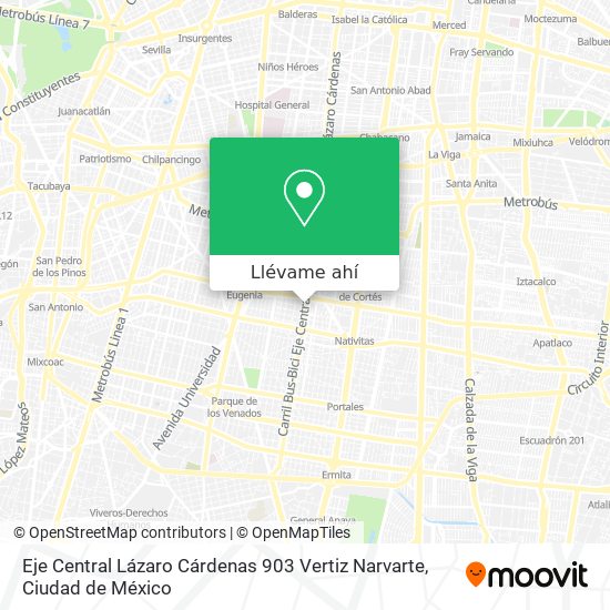 Mapa de Eje Central  Lázaro Cárdenas 903  Vertiz Narvarte