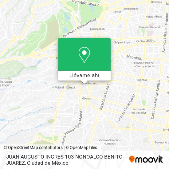 Mapa de JUAN AUGUSTO INGRES 103  NONOALCO  BENITO JUAREZ