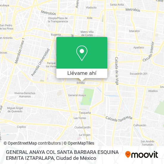 Mapa de GENERAL ANAYA  COL SANTA BARBARA ESQUINA ERMITA IZTAPALAPA