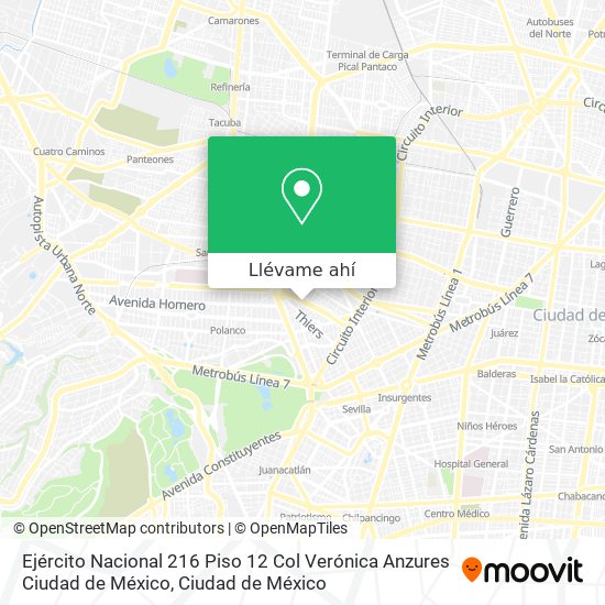 Mapa de Ejército Nacional 216  Piso 12  Col  Verónica Anzures  Ciudad de México