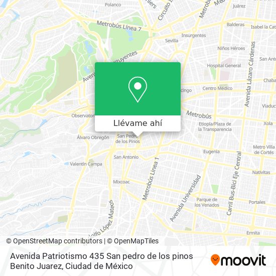 Mapa de Avenida Patriotismo 435  San pedro de los pinos  Benito Juarez