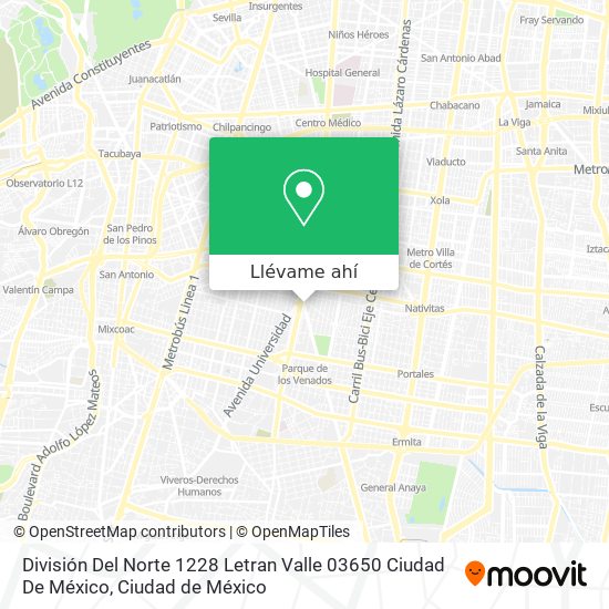 Mapa de División Del Norte 1228  Letran Valle   03650  Ciudad De México
