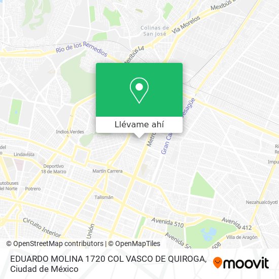 Mapa de EDUARDO MOLINA  1720 COL VASCO DE QUIROGA