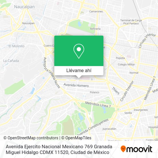 ¿Cómo llegar a Avenida Ejercito Nacional Mexicano 769 Granada Miguel Hidalgo CDMX 11520 en