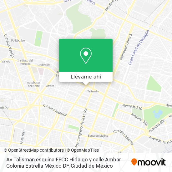 Mapa de Av  Talismán esquina FFCC Hidalgo  y calle Ámbar  Colonia Estrella  México DF